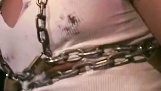 Tattooed man in uniform cant release himself from chains
