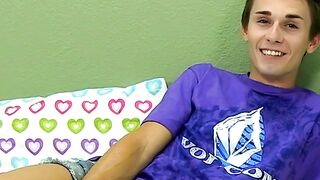 Young gay jerks off and dildos his tight ass after interview