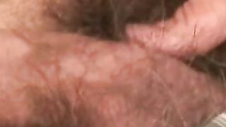 Mature hairy man masturbates after an interview and cums