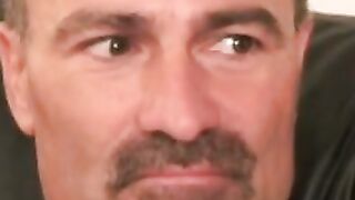Mature hairy man masturbates after an interview and cums