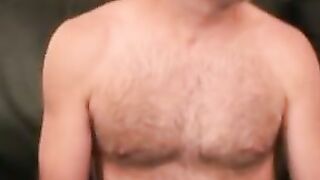 Mature hairy man masturbates after an interview and cums