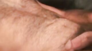 Mature hairy man masturbates after an interview and cums