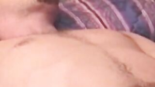 American amateur with a goatee jerking off with power