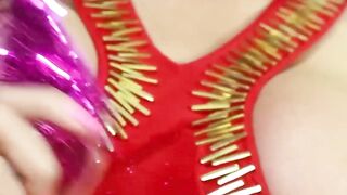 Christmas tranny Venus Lux jerking off her big cock solo