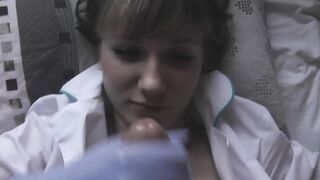 Hand Job from a Nurse and Sperm on her Face