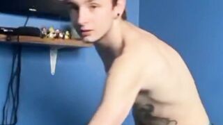 UNBELIEVABLE TWINK ACTION!!! Lewis Brown Licks His Pudding and Fcks Himself with a Massive Dildo