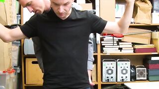 Young thief dominated with dildo and raw cock by gay guard