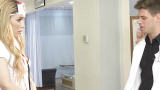 DR. CUMS DESIRE Shemale Nurse Angelina Service  Anal Orgasm in Closet Scene Shock!