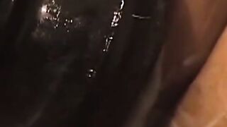 This deviant black stud fills his ass with the biggest dildo ever, stretching it like