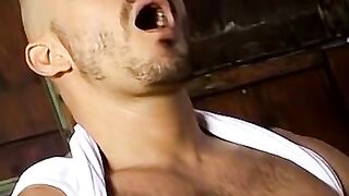 Homo destroys his asshole with giant black dildo and pees