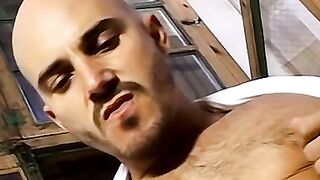 Homo destroys his asshole with giant black dildo and pees