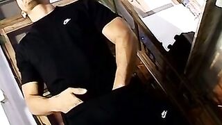 Homo destroys his asshole with giant black dildo and pees