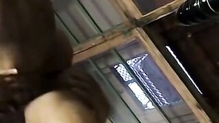Homo destroys his asshole with giant black dildo and pees