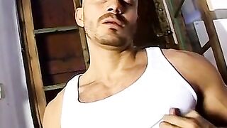Homo destroys his asshole with giant black dildo and pees