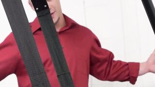 Blindfolded Stud Takes Unstoppable Loading From Young Workmate