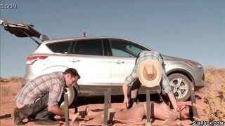 Hogtied and anal pounded inside a desert