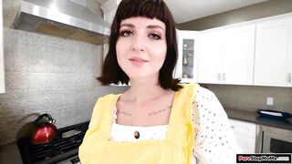 Big Boobed cougar blows stepsons dick as a gift
