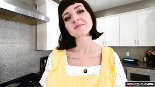 Big Boobed cougar blows stepsons dick as a gift
