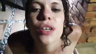 Smoking nude outdoor while getting a golden shower and giving