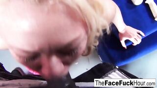 Adorable blonde cunt with mouth gets her face ruined by 2 dicks