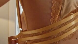 MARY ROCK UNLEASHED Nude Gold Satin Lingerie TryOn Haul gone WILD!