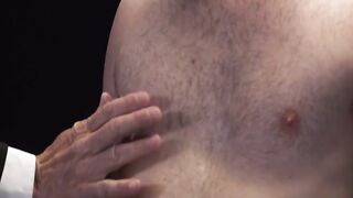 Hairy Maxx Monroe jerks dick while getting dildo fuck with suited master Matthew Figa