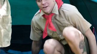 Colton McKeon helps Grey Gold fix his tent and his aching cock