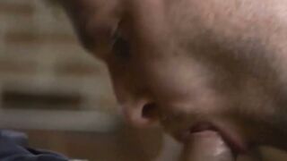 Slutty twink Benjamin Blue offers his tight ass for a rough threesome with a rugged stranger