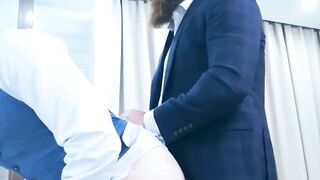 married Mans Tailor Solves All His Problems with a Sloppy Blowjob and a Satisfying Reverse Cowgirl on the Standing Desk  Logan Moore and Franky Fox