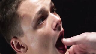 Sweaty dildo fucking and cock jerking session by hottie Austin Young and suited Myles