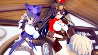 Genshin Impact: three WAY WITH AMBER AND LISA (3D Anime)