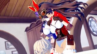 Genshin Impact: three WAY WITH AMBER AND LISA (3D Anime)
