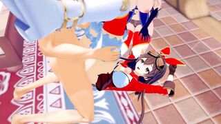 Genshin Impact: three WAY WITH AMBER AND LISA (3D Anime)
