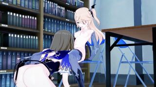 Genshin Impact - Lisa Fucks Fischl with a Dyke Fake-Dick, 3D Anime.