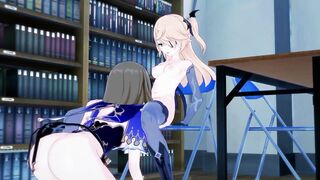 Genshin Impact - Lisa Fucks Fischl with a Dyke Fake-Dick, 3D Anime.