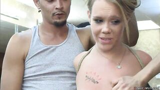Bound blonde anal boned into outside shop