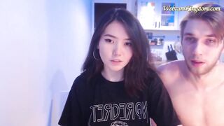 Slender chinese 18 Unwind with white dude on cam