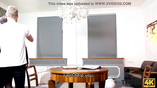 TUTOR4K. Old woman with short haircut offer muff to y.