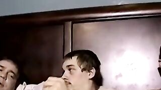 Nasty dick riders jerk off their hairy hard pricks together