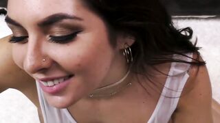 UNBELIEVABLE ORAL ACTION  Petite Brunette Keira Croft Eats Cock for BREAKFAST!