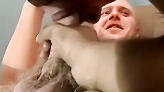 Little black bitch is yearning to ride a giant white dick