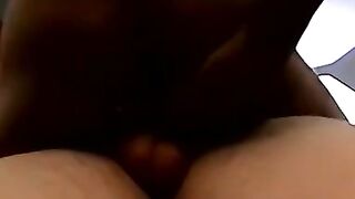 Little black bitch is yearning to ride a giant white dick