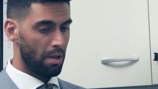 MEGA BLOWOUT! 2 Hunky Bosses Sexually Destroy Their Newbie As he Begs for Mercy!