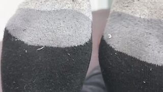 Handsome Drew Harper showed off his beautiful size twelve feet and soft solesÂ 