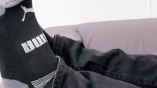 Handsome Drew Harper showed off his beautiful size twelve feet and soft solesÂ 