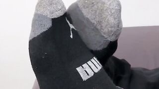 Handsome Drew Harper showed off his beautiful size twelve feet and soft solesÂ 