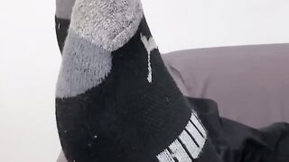 Handsome Drew Harper showed off his beautiful size twelve feet and soft solesÂ 