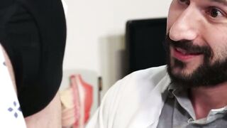 Muscular Scott Demarco extracts  cute Rob Quins semen sample after rough anal sex for