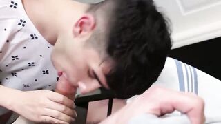 Muscular Scott Demarco extracts  cute Rob Quins semen sample after rough anal sex for