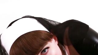 Latex Nun Tribute Natalie Mars Gets DPed by a Massive Black Dildo